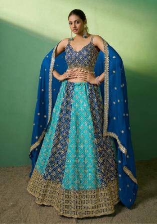 Picture of Georgette & Silk Medium Turquoise Lehenga Choli