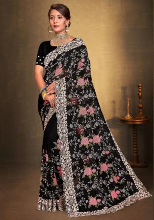 Picture of Delightful Georgette Black Saree