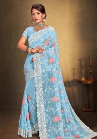 Picture of Appealing Georgette Sky Blue Saree