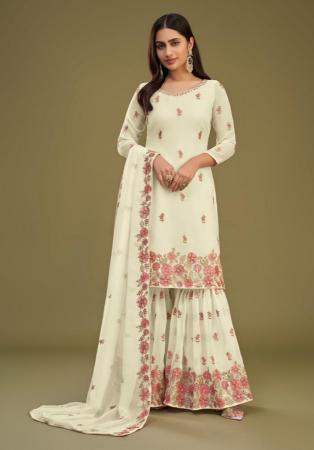 Picture of Lovely Georgette Beige Straight Cut Salwar Kameez