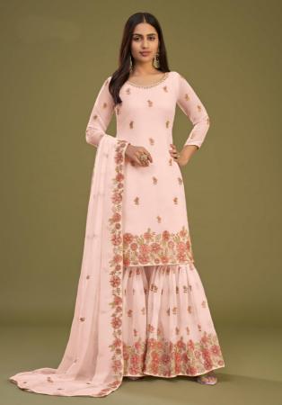 Picture of Georgette Antique White Straight Cut Salwar Kameez