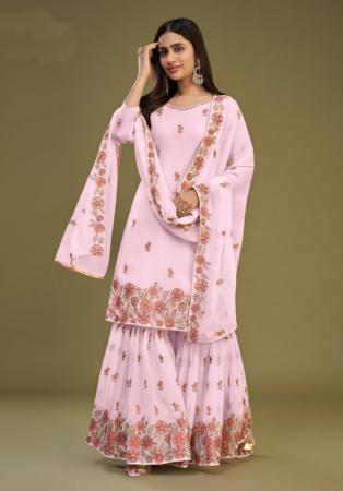 Picture of Ravishing Georgette Pink Straight Cut Salwar Kameez