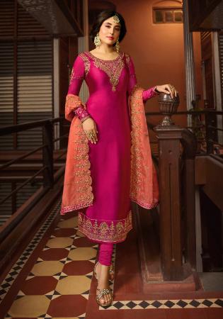 Picture of Georgette Medium Violet Red Straight Cut Salwar Kameez