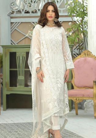 Picture of Georgette Off White Straight Cut Salwar Kameez