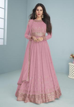 Picture of Charming Georgette Rosy Brown Anarkali Salwar Kameez