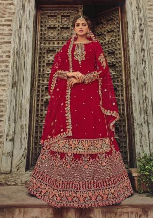 Picture of Lovely Georgette Dark Red Anarkali Salwar Kameez