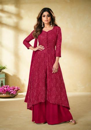 Picture of Georgette Deep Pink Straight Cut Salwar Kameez