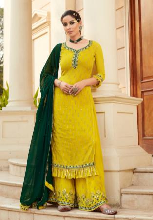 Picture of Delightful Georgette Yellow Straight Cut Salwar Kameez