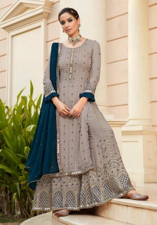 Picture of Stunning Georgette Grey Straight Cut Salwar Kameez