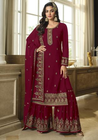 Picture of Graceful Georgette Maroon Straight Cut Salwar Kameez