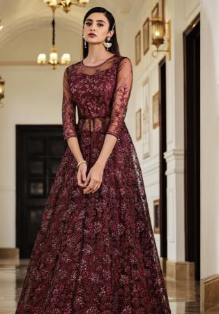 Picture of Georgette & Net Maroon Anarkali Salwar Kameez