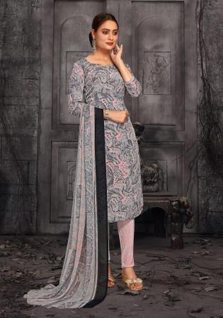 Picture of Pretty Crepe Dim Gray Straight Cut Salwar Kameez