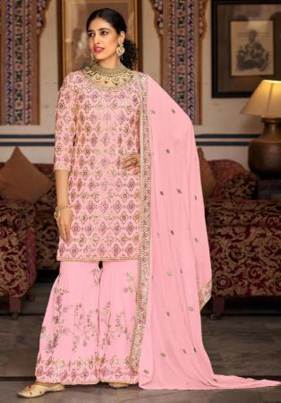 Picture of Georgette Pale Violet Red Straight Cut Salwar Kameez