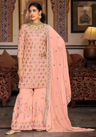 Picture of Georgette Light Pink Straight Cut Salwar Kameez