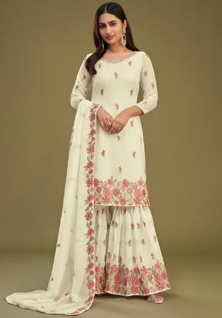 Picture of Charming Georgette Beige Straight Cut Salwar Kameez