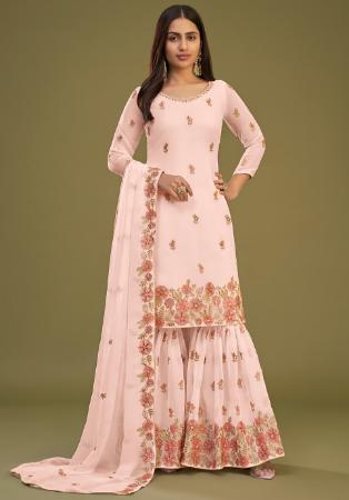 Picture of Georgette Antique White Straight Cut Salwar Kameez