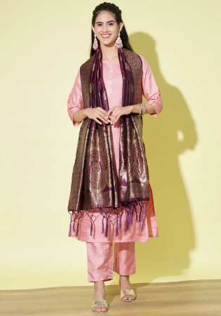 Picture of Good Looking Cotton & Silk Pink Readymade Salwar Kameez