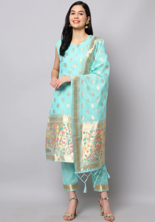 Picture of Cotton & Silk Pale Turquoise Readymade Salwar Kameez