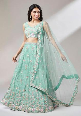 Picture of Good Looking Net Dark Sea Green Lehenga Choli