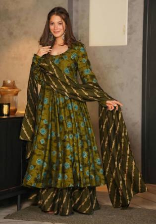 Picture of Chiffon Olive Drab Straight Cut Salwar Kameez