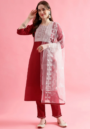 Picture of Statuesque Silk Red Readymade Salwar Kameez