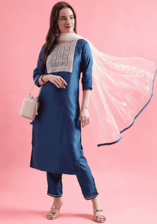 Picture of Elegant Silk Midnight Blue Readymade Salwar Kameez