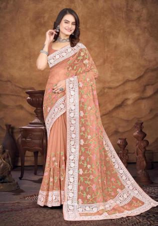 Picture of Good Looking Organza Dark Khaki Saree