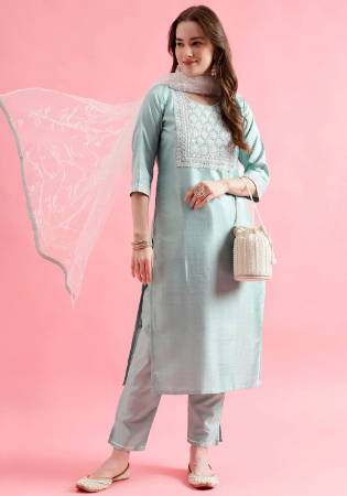 Picture of Silk Medium Sea Green Readymade Salwar Kameez