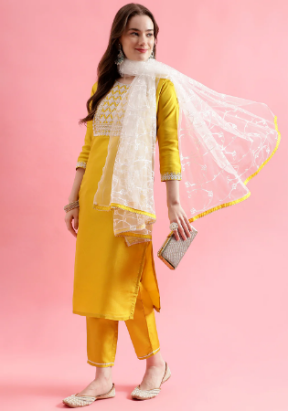 Picture of Splendid Silk Dark Golden Rod Readymade Salwar Kameez