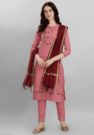 Picture of Cotton & Silk Light Pink Readymade Salwar Kameez