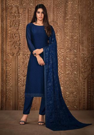 Picture of Georgette & Silk Midnight Blue Straight Cut Salwar Kameez