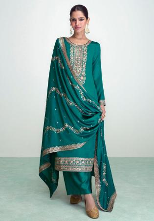 Picture of Charming Silk Teal Straight Cut Salwar Kameez