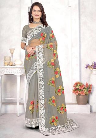 Picture of Comely Organza Dark Grey Saree