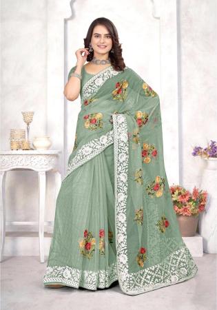 Picture of Pretty Organza Dark Sea Green Saree