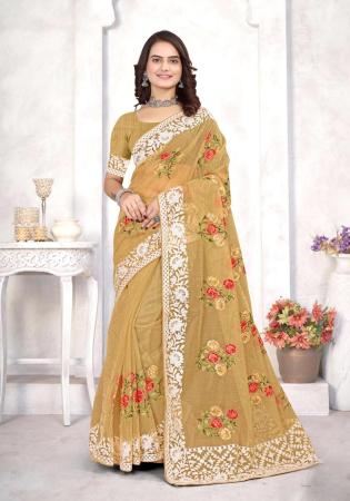 Picture of Enticing Organza Dark Khaki Saree