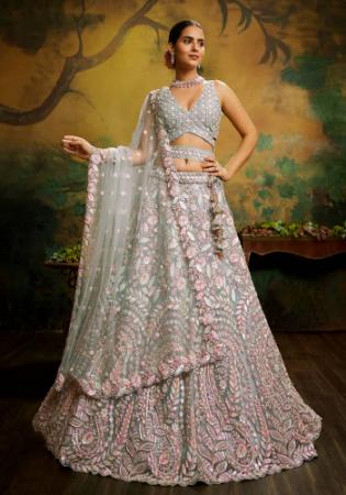 Picture of Magnificent Net Dark Sea Green Lehenga Choli