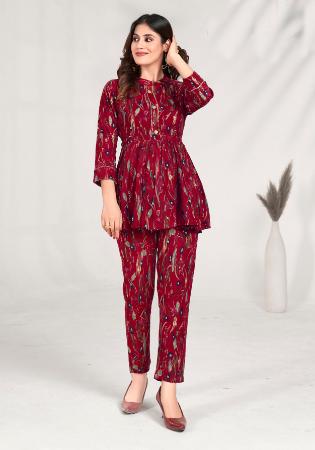 Picture of Pleasing Rayon Maroon Kurtis & Tunic