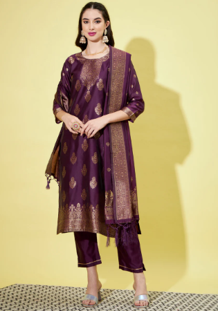 Picture of Cotton & Silk Purple Readymade Salwar Kameez