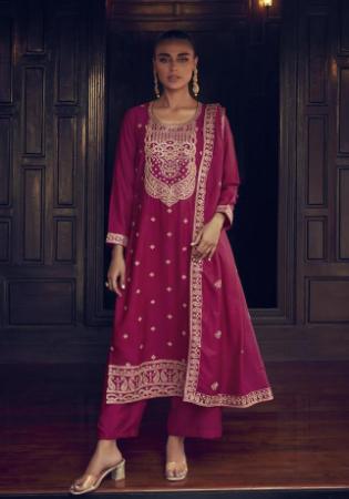 Picture of Ravishing Silk Dark Red Straight Cut Salwar Kameez