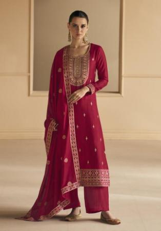 Picture of Delightful Silk Maroon Straight Cut Salwar Kameez