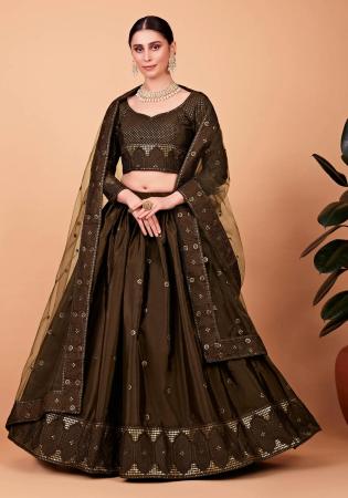 Picture of Statuesque Silk Dark Olive Green Lehenga Choli