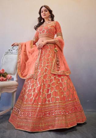 Picture of Exquisite Net Coral Lehenga Choli