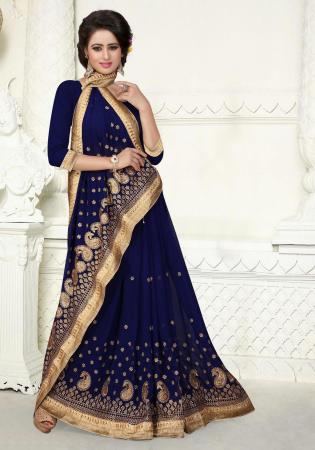 Picture of Resplendent Georgette Midnight Blue Saree