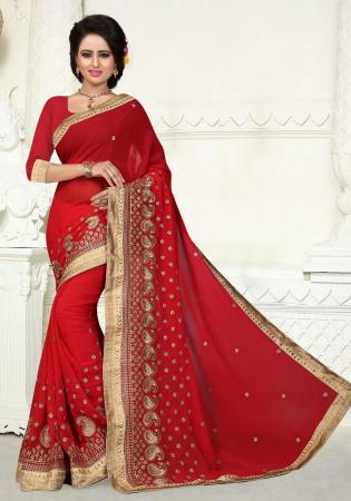 Picture of Statuesque Georgette Crimson Saree