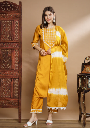 Picture of Chiffon & Silk Golden Rod Readymade Salwar Kameez