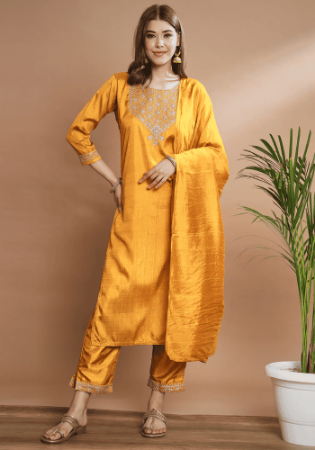 Picture of Elegant Silk Sandy Brown Straight Cut Salwar Kameez