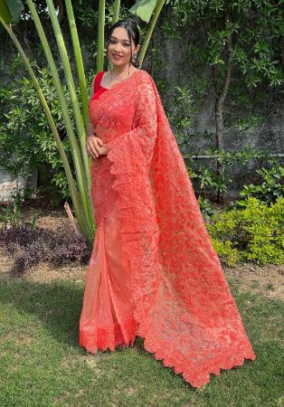 Picture of Sightly Organza Tomato Saree