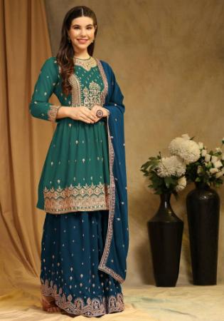 Picture of Georgette Midnight Blue Straight Cut Salwar Kameez