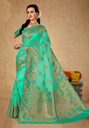 Picture of Beauteous Organza Medium Aqua Marine Saree