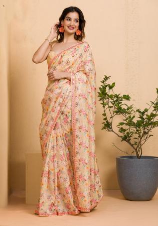 Picture of Ravishing Chiffon Pale Golden Rod Saree